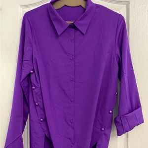 Vibrant purple  shirt with beautiful Pearl type side decorative buttons.